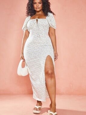 Boohoo Cream Floral midi dress